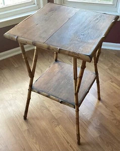 Antique Bamboo & Oak Aesthetic Movement Victorian Side Parlor Lamp Table 29x19sq - Picture 1 of 10