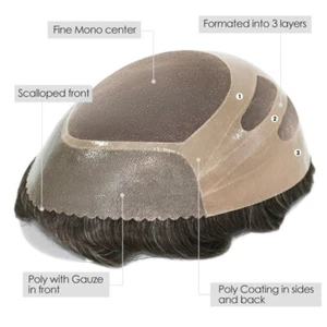 Mens Hair Replacement Skin Front Toupee Hairpiece Fine Mono Bond System #520 - Picture 1 of 8
