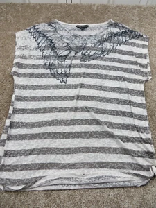 Rock & Republic Angel Wings Tee Shirt Womens Size Large Sheer Light Weight Gray - Picture 1 of 6