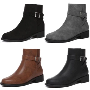 Athlefit Women Fashion Booties High Chunky Heel Round Toe Zip Up Ankle Boots - Picture 1 of 29