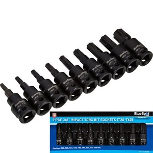 BlueSpot Impact Key Torx 3/8" Drive Bit Socket Set T20 - T60 Bits 9pc - Picture 1 of 5