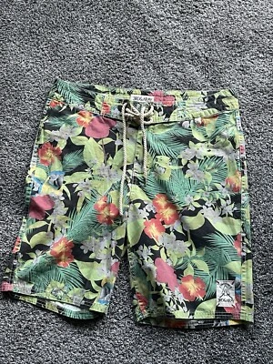 Pantalones Cortos Tropicales Para Hombre Board Shorts Hawaianos 3er y Ejército Algodón Loro Palma Floral Foto 1 de 4