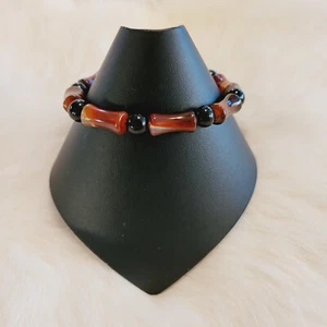 Festival Bracelet Rootbeer Black Glass Bead Stretch Coastal Cowgirl Boho 9722 - Picture 1 of 6