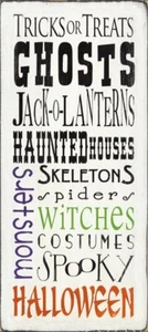 Tricks or Treats Halloween Ghosts Skeletons Witches Barn Owl Primitives 8x18 - Picture 1 of 1