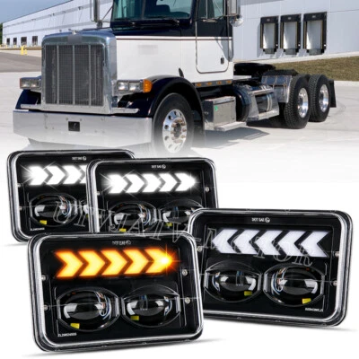 4PCS For Kenworth W900 T800 Peterbilt 357 379 378 4x6" LED Headlights Hi/Lo DRL Foto 1 de 4