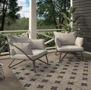 Novogratz Teddi Outdoor Garden SET OF 2 Lounge Chairs with Cushion Grey - Picture 1 of 5