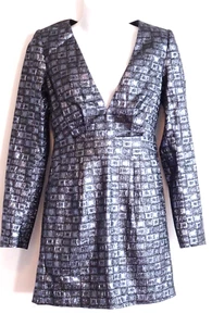 Ramy Brook Women's Metallic Jacquard Plunge V Long Sleeve Dress Sz S NWT 595 - Picture 1 of 6