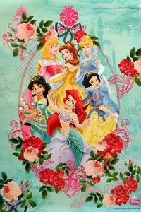 DISNEY "PRINCESSES SURROUNDED BY ROSES" POSTER-Snow White,Belle,Cinderella,Ariel - Picture 1 of 1