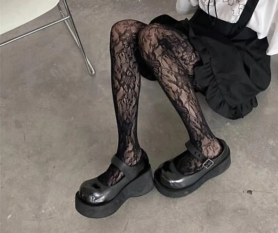 WOMEN'S GOTHIC FLORAL FLOWER PATTERN MESH FISHNET PANTYHOSE STOCKINGS TIGHTS - Image 1 of 3