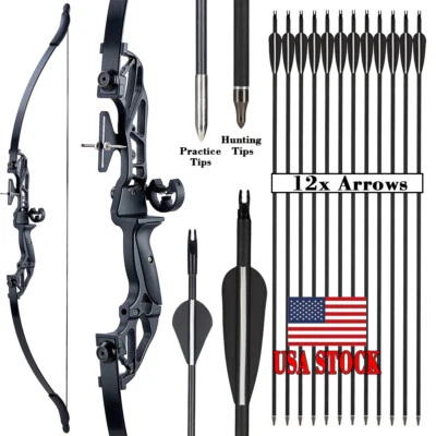 Archery 53" Takedown Recurve Bow Hunting Arrows 20-55lbs Training Bow Shooting - Image 1 of 4