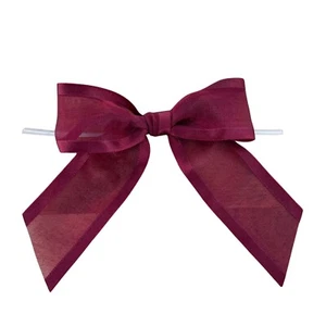 Pre-Tied Burgundy Organza Bows - 4" Wide, Set of 12, Fall, Christmas, Gift Bows - Picture 1 of 6
