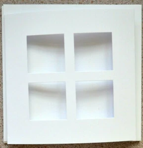 5 weiße Doppel-/Faltkartenrohlinge mit 4 x 40 mm Öffnungen & weißen Umschlägen 140 mm Quadrat  - Bild 1 von 1