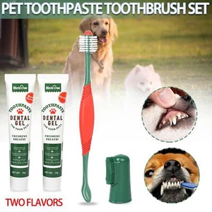 Pet Dog Cat Dental Care Toothbrush Toothpaste Kit Finger Brush Clean Teeth Mouth - Picture 1 of 14