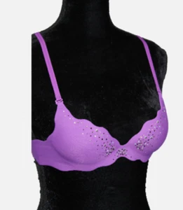 Victoria's Secret Bra 24A Padded Very Sexy Purple Let Me Sparkle Push Up Jewels - Picture 1 of 15