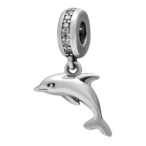 Sterling Silver Dolphin Bead Hanging Charm Animal Ocean CZ Beach vix4pandora - Picture 1 of 3