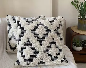 Set of 2 Boho Throw Pillow Covers for Couch, 18 X 18 & 20 X20 Inch Cotton Hand-W - Picture 1 of 7
