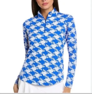 IBKUL Kimberly Blue / White Mock Zipper Long Sleeve Athleisurewear Top MSRP $96 - Picture 1 of 14
