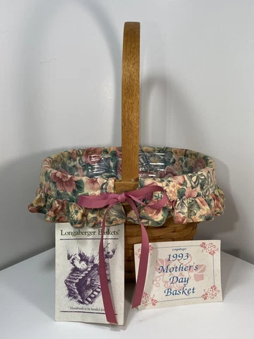 Longaberger Basket Mother's Day 1993 w/Fabric Liner and Protector Cover