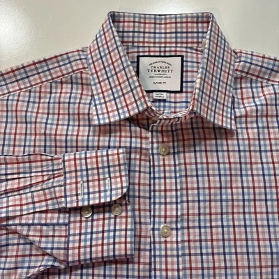 Camisa Charles Tyrwhitt Para Hombre 16-33 Roja Blanca Azul Tartán Algodón a Cuadros Manga Larga Foto 1 de 4