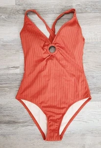 Costume da bagno Kona Sol medio arancione a costine scollo a V pezzo unico occhiello - Foto 1 di 3