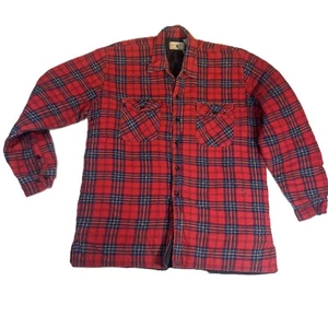 Northwest Territory Quilted Flannel Jacket Shacket Men L Red Blue Plaid Vintage - Picture 1 of 13