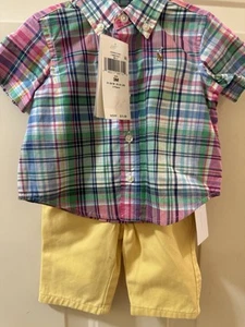 Ralph Lauren 2 Pc Plaid Button Down Shirt &  Pants Set Boys Size 3 M- NWT - Picture 1 of 4