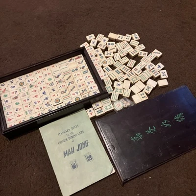 Mahjong Set Oriental Dark Wood Box 152 Tiles 4 Token Mah Jong Jongg Vintage Rare - Image 1 of 4