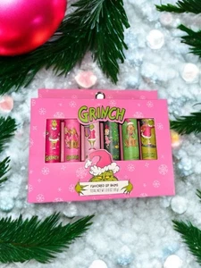  Juego de 6 bálsamos labiales con sabor The Grinch paquete sabor belleza vacaciones regalo de Navidad - Imagen 1 de 4