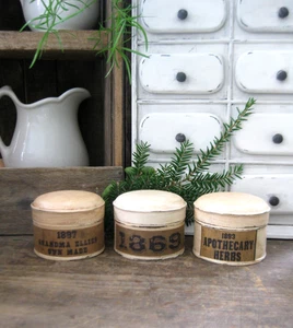3 Early Antique Spice Tins White Milk Paint Grandma Ellie's Apothecary Herbs - Picture 1 of 8