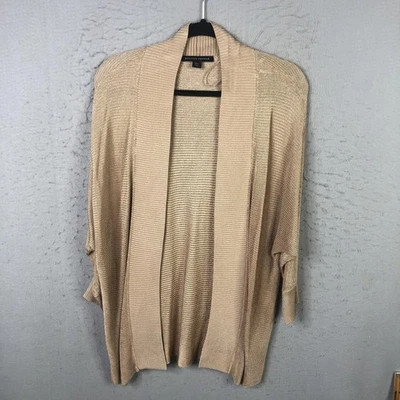 Cárdigan Boston Proper para mujer grande dorado tostado frente abierto acanalado tejido suéter drapeado Foto 1 de 4