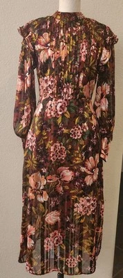 Topshop Maxi Semi Transparente Floral Cuello Simulado Cottagecore Talla 4 Manga Larga Ojo de Cerradura Foto 1 de 4