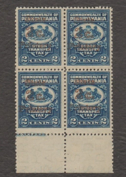 U.S. - MNH PA. BLOCK OF STOCK TRANSFER TAX STAMPS . - Image 1 of 1