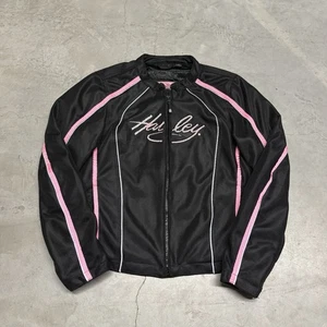 Harley Davidson Black Pink Mesh Embellished Motorcycle Women’s Jacket Size M - Picture 1 of 9