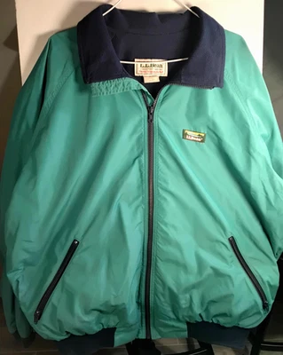 🇺🇸Chaqueta de calentamiento de frijoles LL de colección de los 90 para hombre alta X-grande forrada de vellón verde azulado BONITA Foto 1 de 4