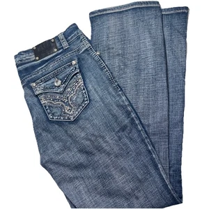 Pantalones de mezclilla duros Live Hard Play para mujer talla 12 bolsillos adornados con estrás 34x30,5" - Imagen 1 de 17