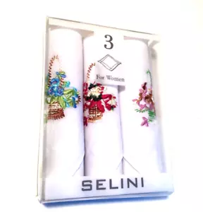 Fazzoletti Selini 3 pz CESTO FIORI Ricamati SPEDIZIONE VELOCE ORDINE ENTRO LE 10:00 - Foto 1 di 1