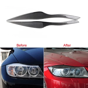For BMW E90 E91 2006-2011 Carbon Fiber Headlight Eyebrow Eyelid Cover Frame Trim - Picture 1 of 12