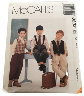 McCalls Sewing Pattern 8392 Boys Vest Shirt Pants Tie Church Outfit Uncut 2 3 4 - Image 1 of 4