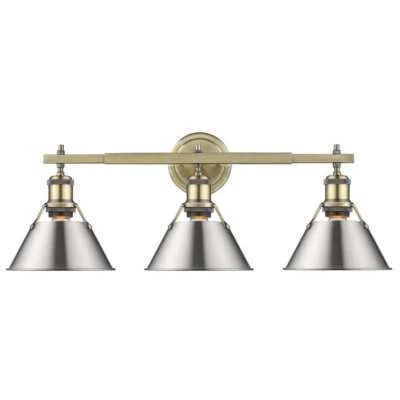 Golden Lighting Orwell 4.875 in. 3-Light Aged Brass Vanity Light w/ Pewter Shade - Image 1 of 4