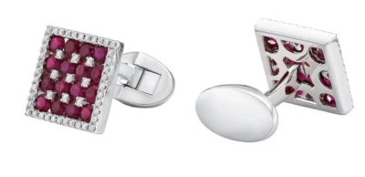 CZ & Ruby Paved Square Elegant Fashion Cufflinks For Men's In 935 Silver  - Image 1 of 3