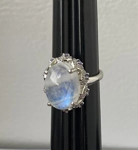 STS 925 India, White/clear Rutilated Quartz Blue Shimmer Ring, Size 10 - Picture 1 of 10