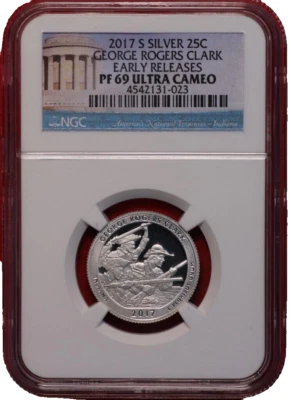 Uncirculated 2017-S George Rogers Clark Silver Quarter NGC PF 69 Ultra Cameo USA - Image 1 of 2
