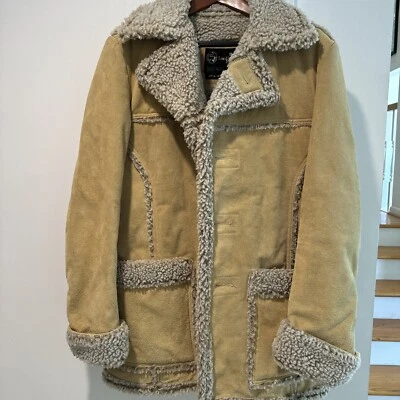  Sears The Leather Shop Tan Suede Leather Jacket Sherpa Lined  40 Tall - Image 1 of 4