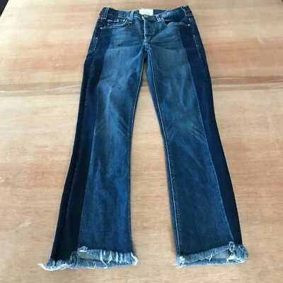 Pantalones de mezclilla McGuire Valletta dos tonos para mujer 27 azul tiro medio dobladillo crudo botón mosca Foto 1 de 4