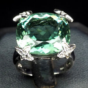 Amethyst Platinum Green Antique 15.70Ct. Sapp 925 Sterling Silver Ring Size 7.75
