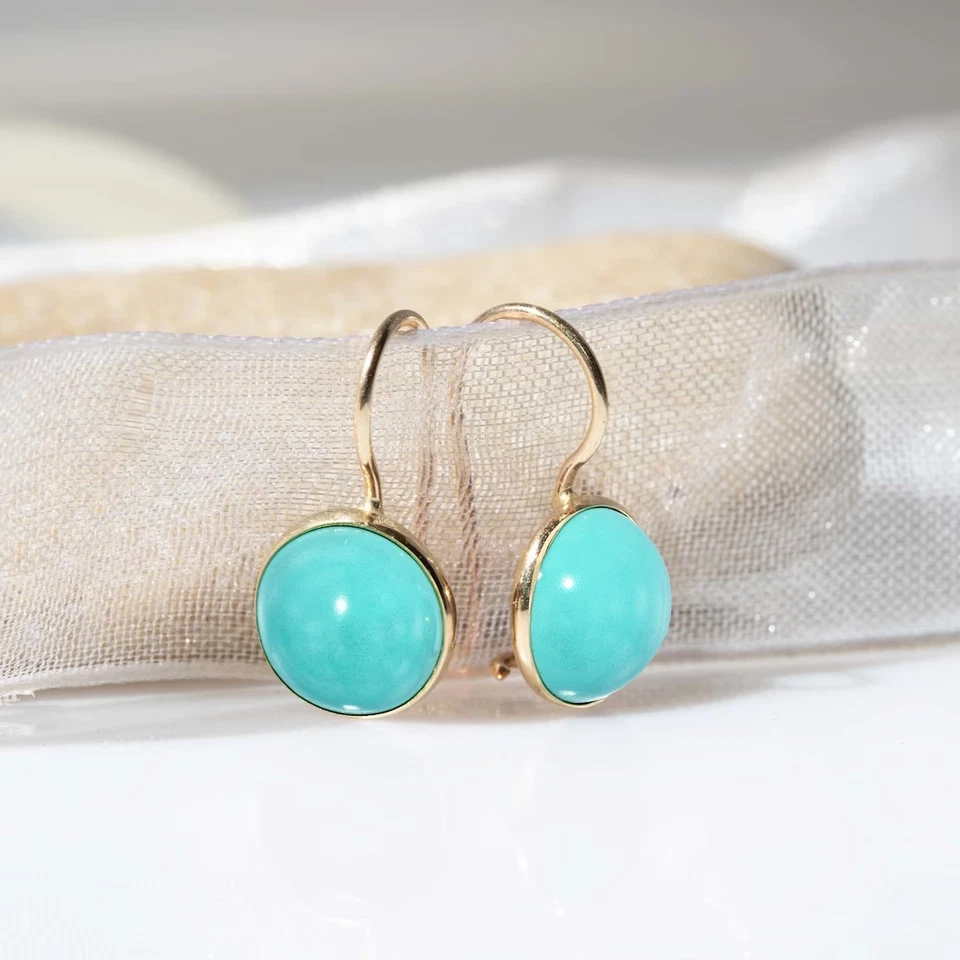 Gold Rhodium 925 Sterling Silver Blue Turquoise Bohemian Dangle Earrings - Image 1 of 4