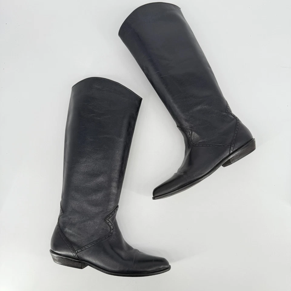 Vtg 90s Nine 9 West Ltd. Edition Boots Leather Equestrian Style Riding Navy 9M - Image 1 of 4