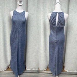 KENAR light blue denim maxi sleeveless linen bias dress - Picture 1 of 12