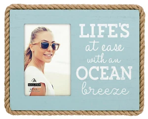 4x6 Life's At Ease With An Ocean Breeze Silk Screened Wood Photo Frame w/Rope - Picture 1 of 5