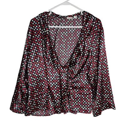 Cato Wrap Top Womens Plus Size 2X 18W 20W Satin Blouse Polka Dot Shirt - Image 1 of 4